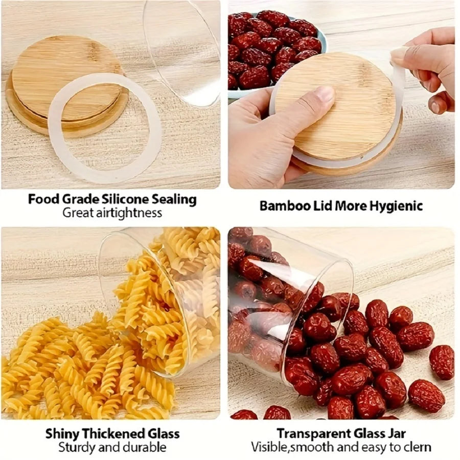 12pcs/set Airtight Glass Storage Jar with Bamboo Lid