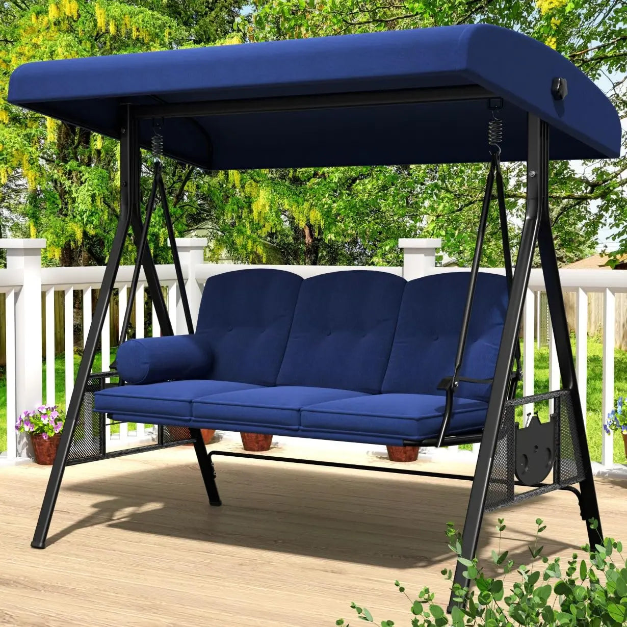 Outdoor 3-Seat Porch Swing with Adjustable Canopy