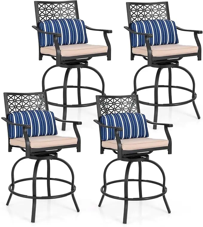 Swivel Counter Height Bar Stools with Footrest, Seat Cushions & Lumbar Pillows