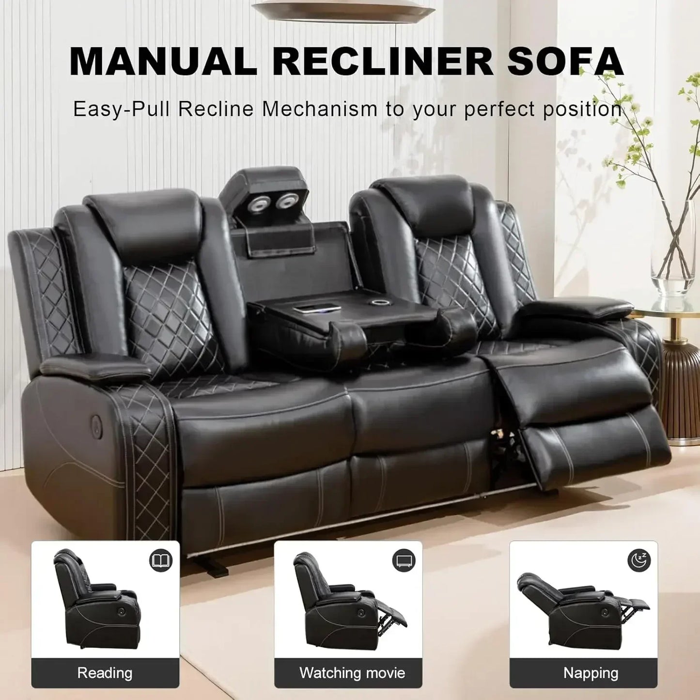 Hot sales Power Living Room Furniture Sets, Electric Recliner Chair with LED Light, Sectional Sofa Loveseat with Wireless Charging