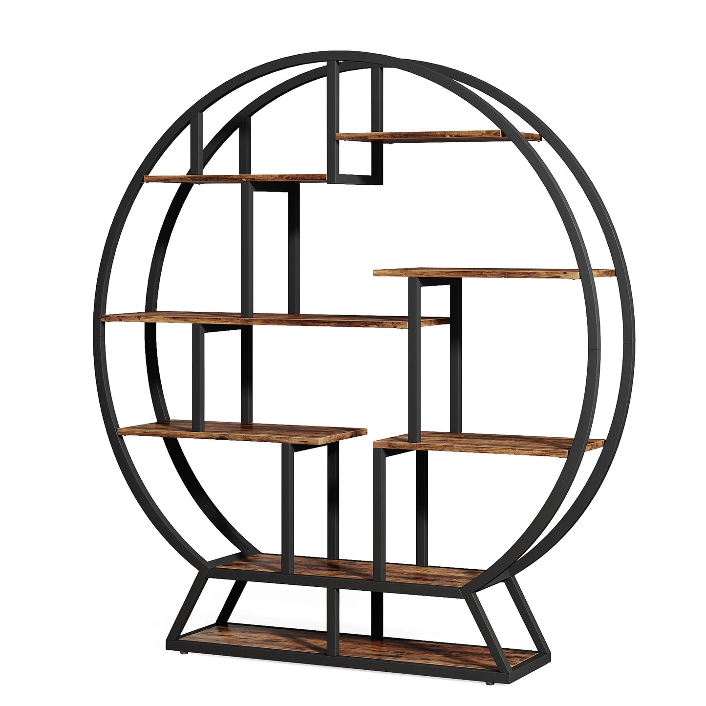 63-Inch Industrial Wood Book Shelf with Staggered Shelves