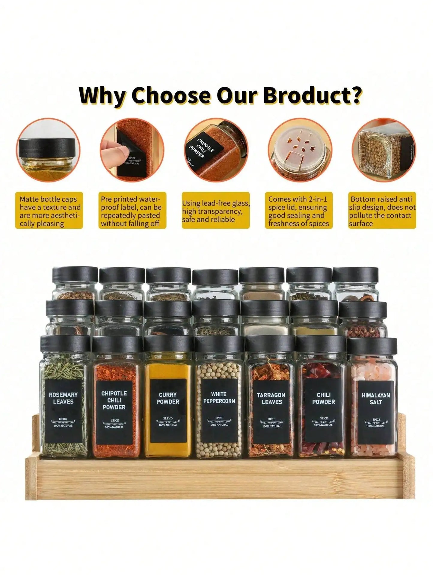 4oz Glass Spice Jars (12PCS): Shaker/Metal Lids + Funnel