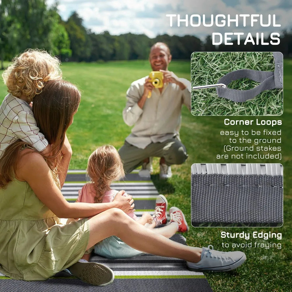 Reversible Outdoor Rug with Carry Bag 9' x 12' Plastic Straw Rug