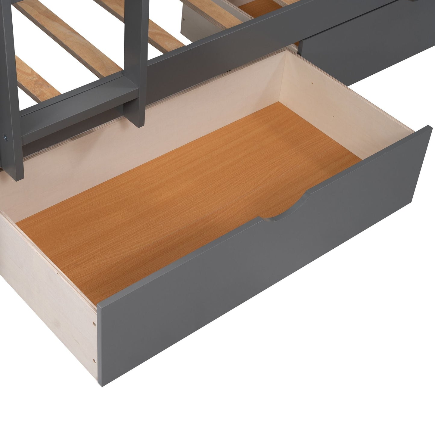Twin Over Twin Loft Bunk Bed with Two Storage Drawers, Gray Pine Wood | Just Better Bunk Beds