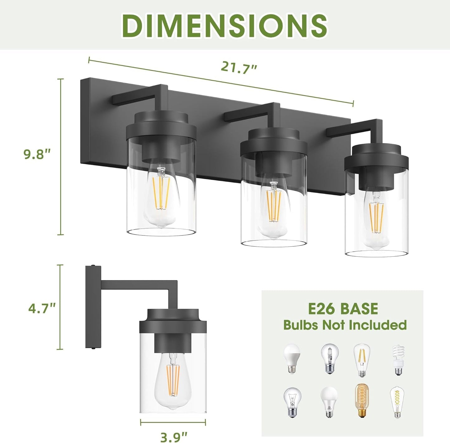 Vanity Light with Clear Glass Shade