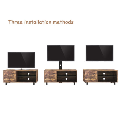 Rustic Brown TV Console With Push-To-Open Storage Cabinet For TV, Wood & Glass TV Stand For Living Room Bedroom - Rustic Brown