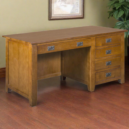 Mission Quarter Sawn Oak 5 Drawer Library Desk