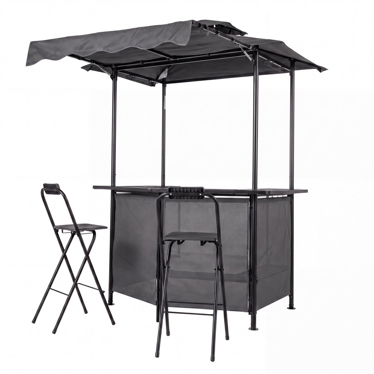 3-Piece Patio Bar Set Outdoor Grill Gazebo and 2 Folding Bar Stools