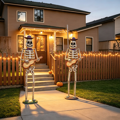 Halloween Skeleton Guitar Yard Decoration with Guitar - Metal
