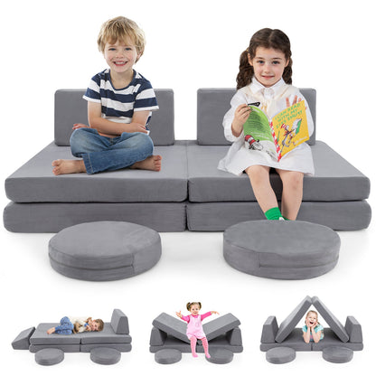 6 Pieces Modular Kids Play Couch Set with Washable Covers for Living Room Playroom-Gray