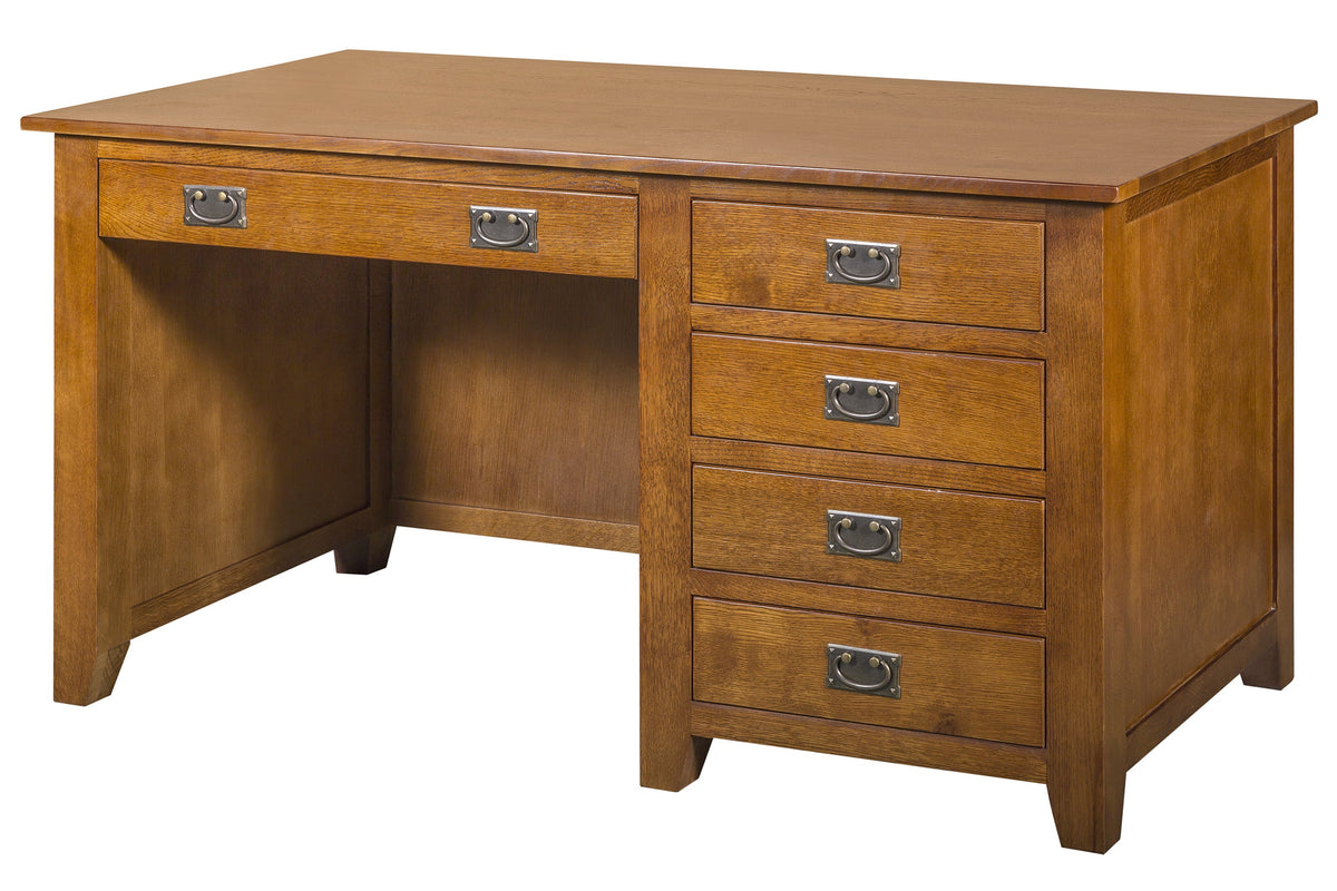 Mission Quarter Sawn Oak 5 Drawer Library Desk