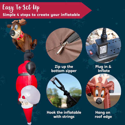 Joiedomi 8 FT Hanging Christmas Inflatables Decoration, Christmas Inflatable Reindeer and Climbing Santa, Blow Up Santa with Build-in LED for Xmas Party Indoor, Outdoor, Yard, Garden, Lawn Decor