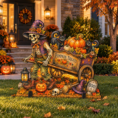 Pumpkin Treats Skeleton Cart Halloween Freestanding Outdoor Decoration by G. Debrekht – 8652907F