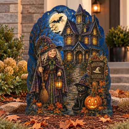 Welcome Witches Haunted House Wooden Halloween Freestanding Decoration by G. DeBrekht – 8652909F