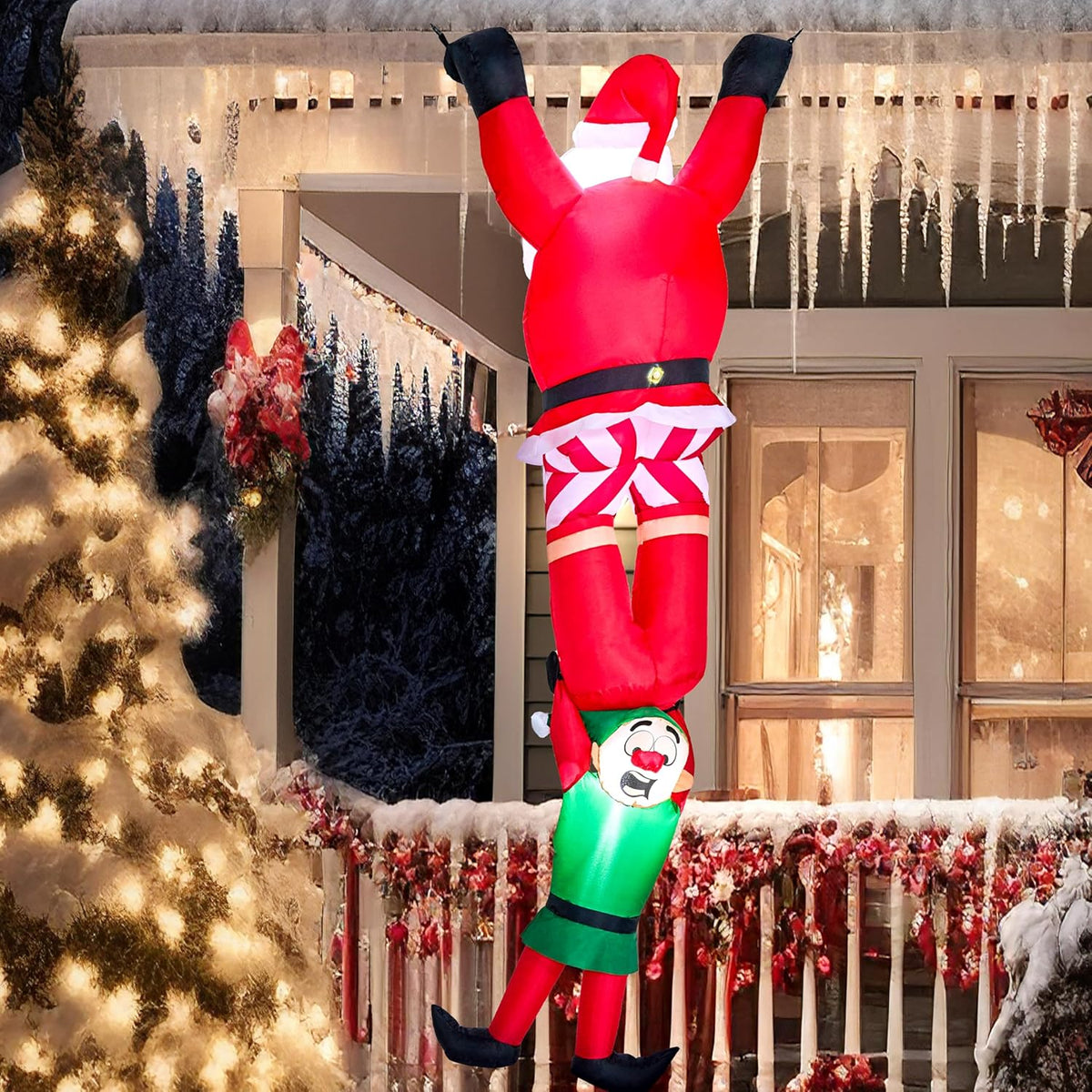 Joiedomi 8 FT Hanging Christmas Inflatables Decoration, Christmas Inflatable Reindeer and Climbing Santa, Blow Up Santa with Build-in LED for Xmas Party Indoor, Outdoor, Yard, Garden, Lawn Decor