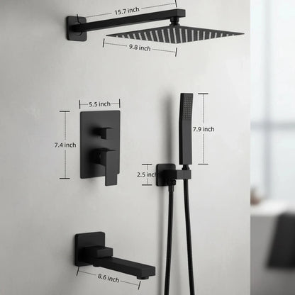 10" Rain Shower System with Tub Spout & Handheld, Matte Black Bathroom Faucet Set with Brass Valve