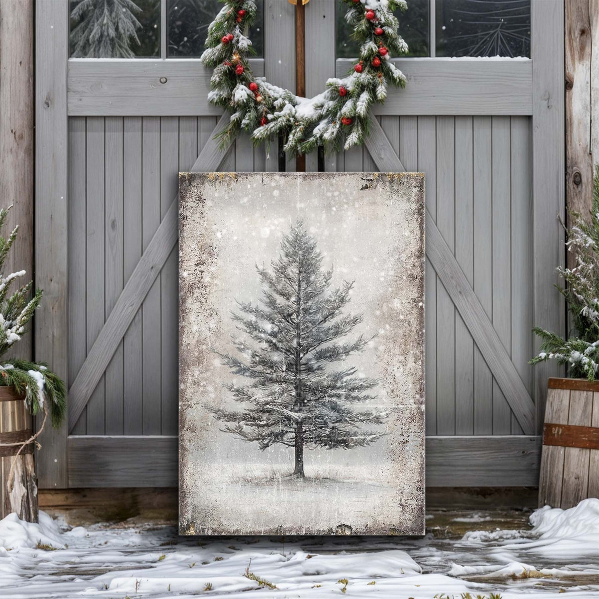 Vintage Christmas Tree Wall Art with Free Personalized Christmas Card