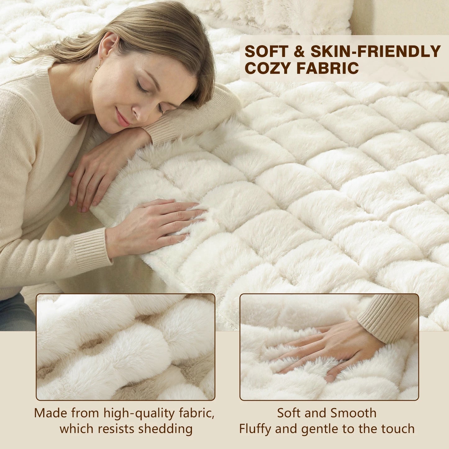 Thick Fluffy Faux Rabbit Fur Sofa Cover White Non-slip