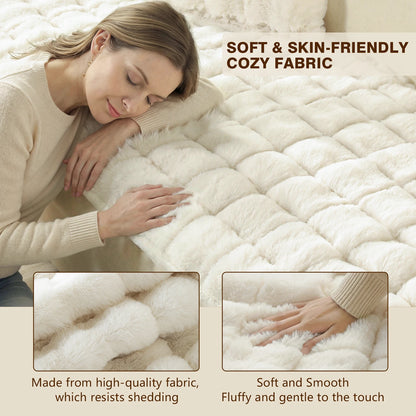 Thick Fluffy Faux Rabbit Fur Sofa Cover White Non-slip