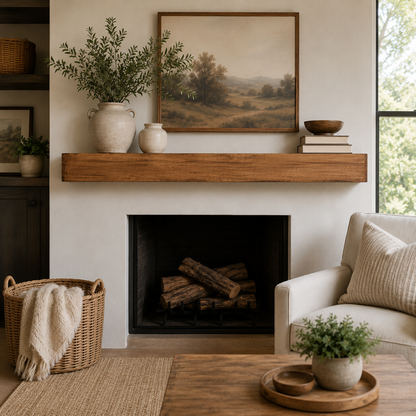 Farmhouse Poplar Wood Floating Fireplace Mantel