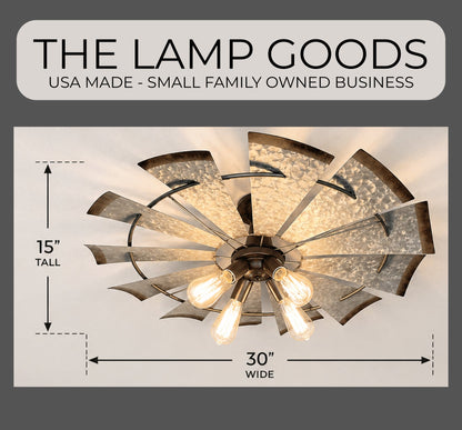 Farmhouse Windmill STATIONARY Ceiling Light | 30" Flush Mount