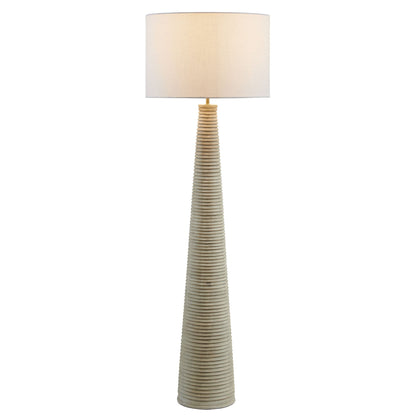 Saylor Carved Ribbed Wood Floor Lamp with Drum Shade by Modway