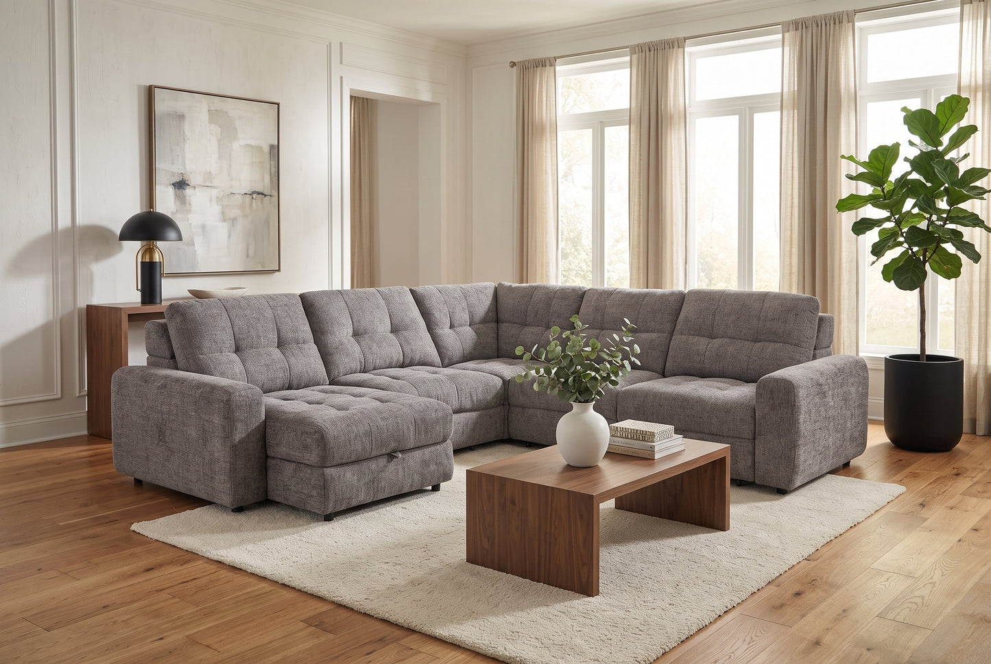 Haven Gunmetal 7-Piece Sleeper Sectional with Sliding Seats and Storage