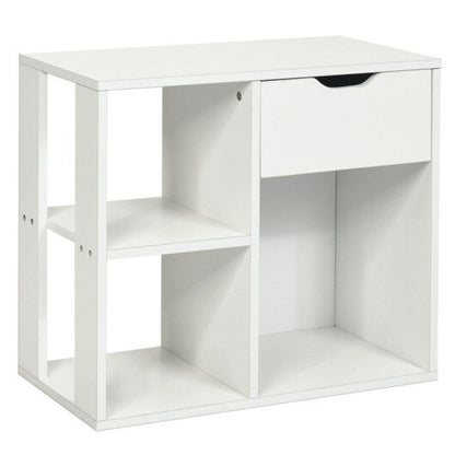 5-Piece Modern Living Room Furniture Set: Side table+Coffee table+Console table+Bookcase+Corner shelf - Color: White