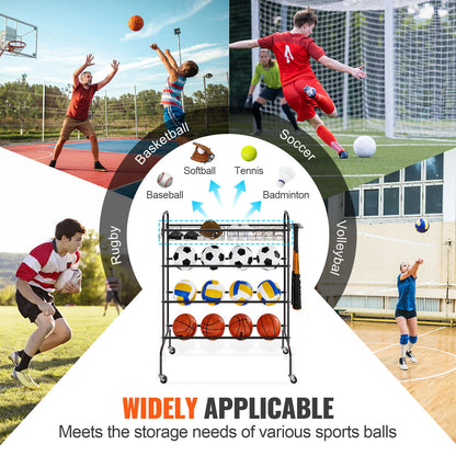 4-Layers Basketball Rack Rolling Storage Organizer