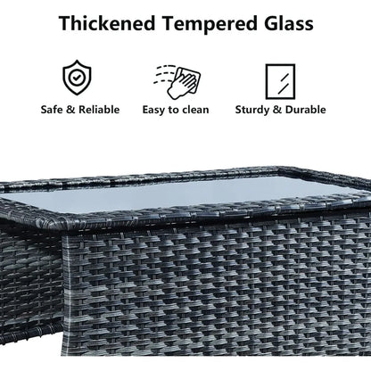 Rilyson Patio Tables Wicker Coffee Table - Outdoor Rattan Coffee Tables with Glass Top for Patio Proch Deck Balcony Rectangle Mi