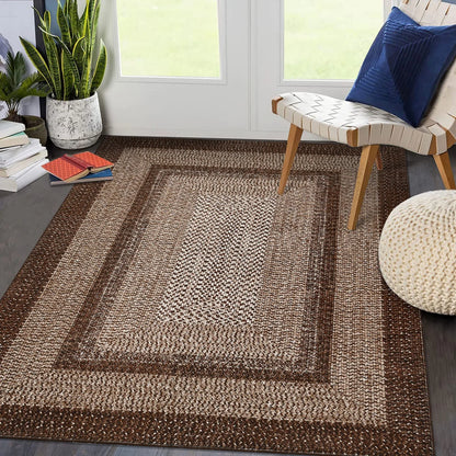 Washable Area Rugs  Braided Print Non Slip Rug