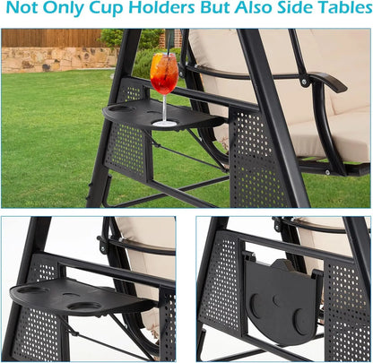 Outdoor 3-Seat Porch Swing with Adjustable Canopy