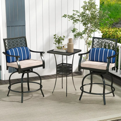 Swivel Counter Height Bar Stools with Footrest, Seat Cushions & Lumbar Pillows
