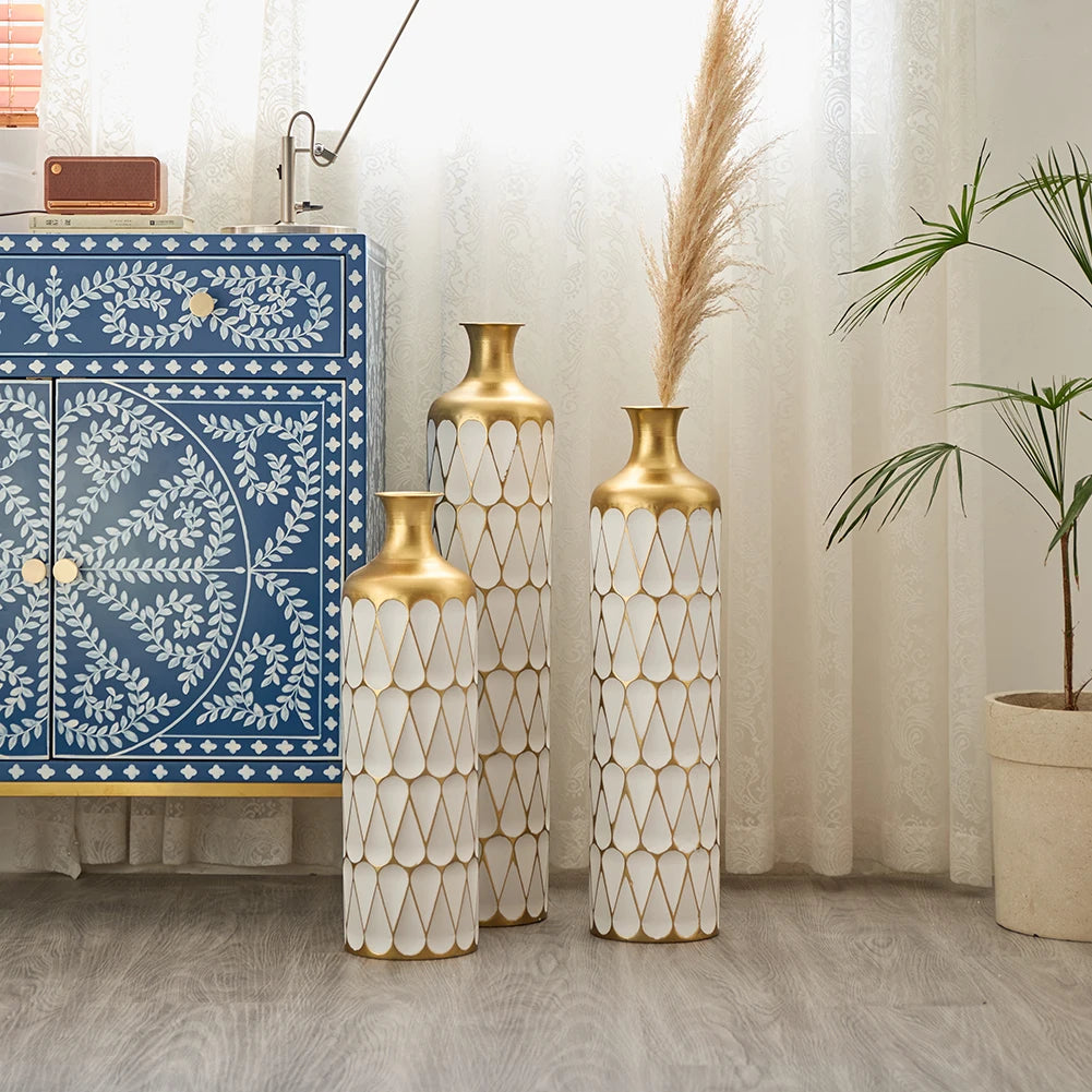 Floor Metal Vase 3-piece Set, Modern Home Metal Decoration Drop-shaped Vase