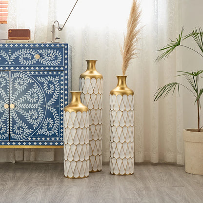 Floor Metal Vase 3-piece Set, Modern Home Metal Decoration Drop-shaped Vase