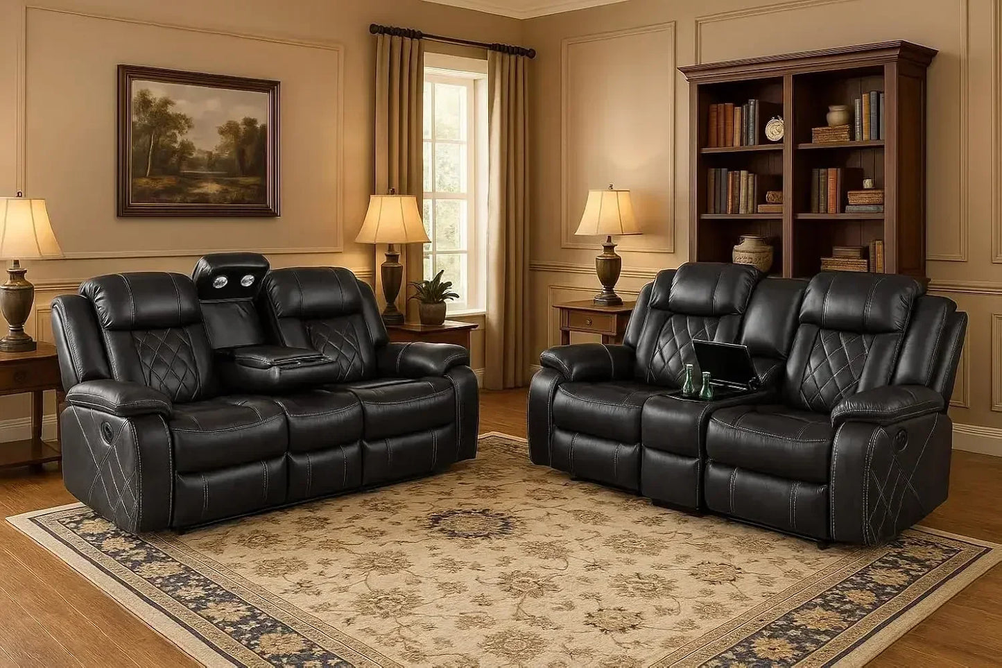 Hot sales Power Living Room Furniture Sets, Electric Recliner Chair with LED Light, Sectional Sofa Loveseat with Wireless Charging