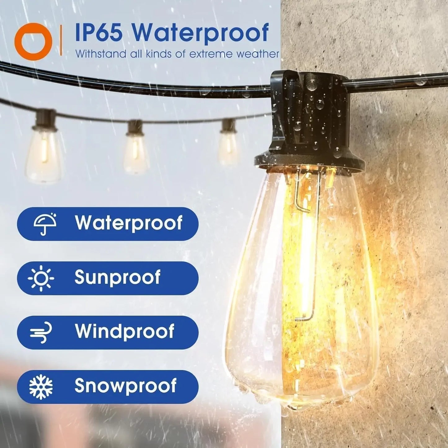 150FT LED Outdoor String Lights Waterproof Patio Lights Shatterproof  Replaceable Bulbs Dimmable