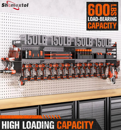 Heavy-Duty 3-Layer Wall-Mounted Tool Organizer with 18 Drill Holders, 600 Lbs Capacity for Garage and Workshop
