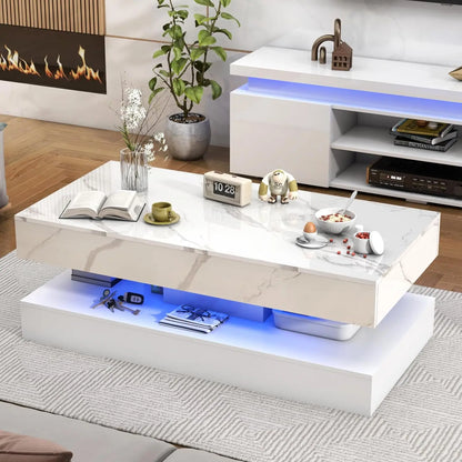 Modern Stylish Coffee Table with LED lights and 2 Storage Drawers