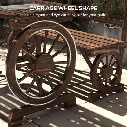 Outdoor Wooden Table and Chairs Set for 4 People, All Weather Patio Furniture with Wagon Wheel Design for Garden Deck