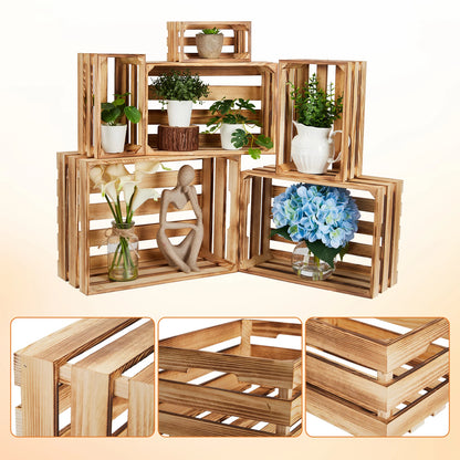 5 Pack Wooden Storage Crates, Rustic Farmhouse Nesting Crates, Decorative Wood Boxes for Home Decor, Display & Organization