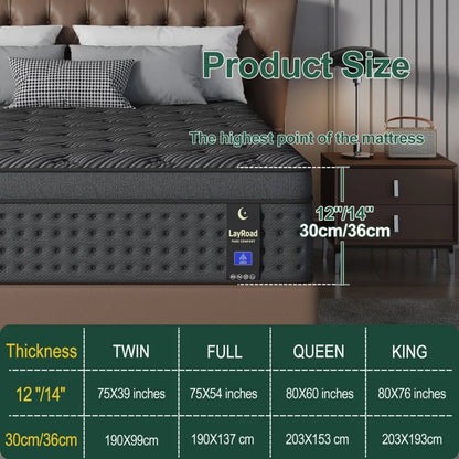 LayRoad Spring Mattress Single/Double/Queen/King Sizes Memory Foam Mattress Medium Firmness Pressure Relief