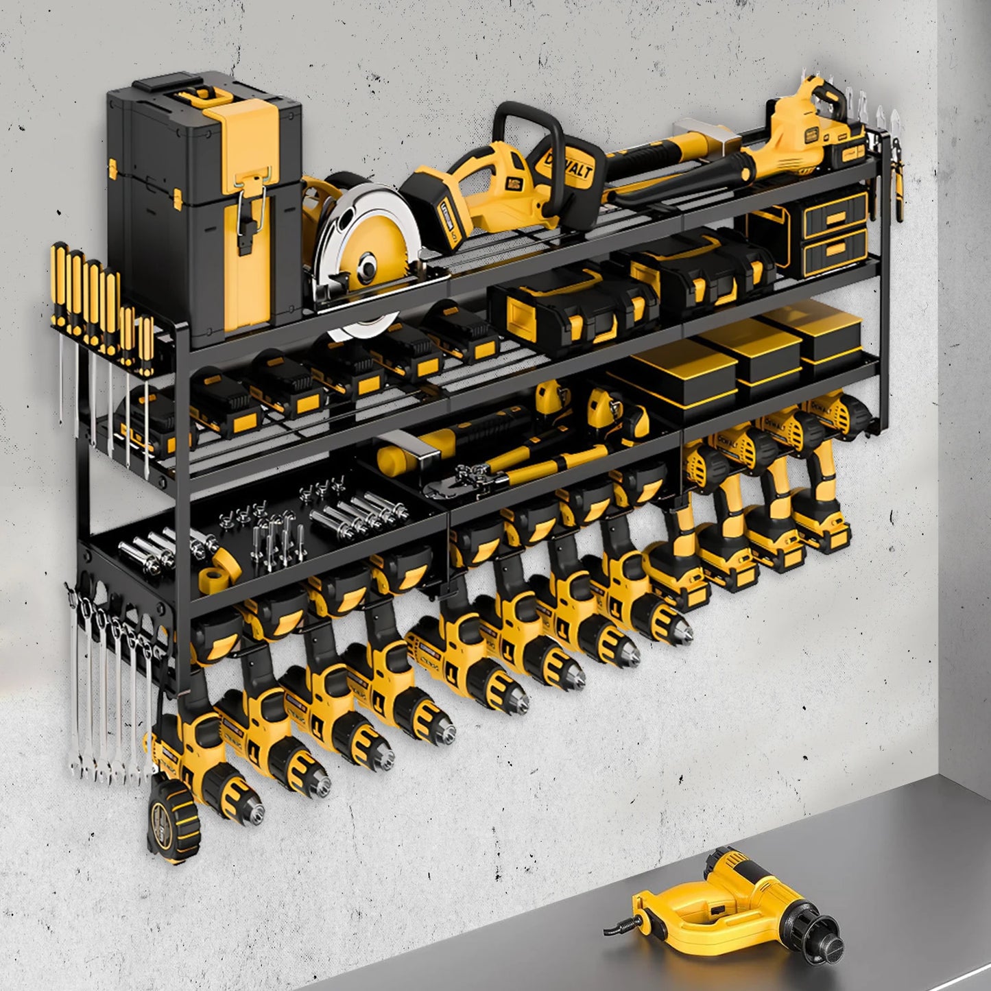 4-Tier 12-Drill Bit Rack Tool Storage Rack Heavy-Duty Large Organize 600 lb Wall-Mounted Screwdriver Wrench Garage