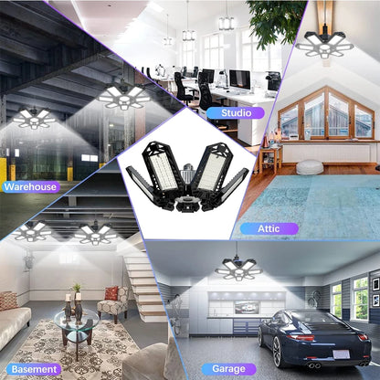 Folding Garage Lighting 120W LED Light E26 E27 Ceiling Lamp LED High Bay Lights UFO Deformable Bulb Garagenleuchte for Workshop