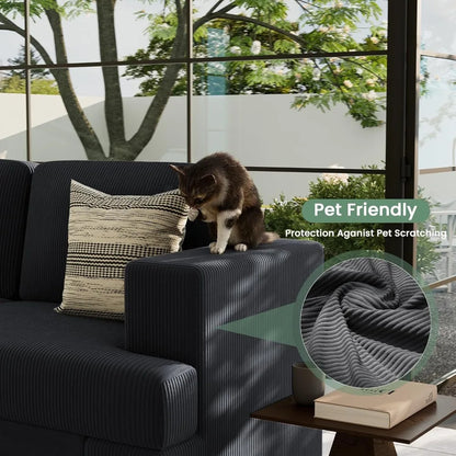 2 Pieces Corduroy Sofa Set for Living Room, Black Cloud Couch, Deep Seat Floor Couch for Bedroom, Futon Modern Sofa, Customized