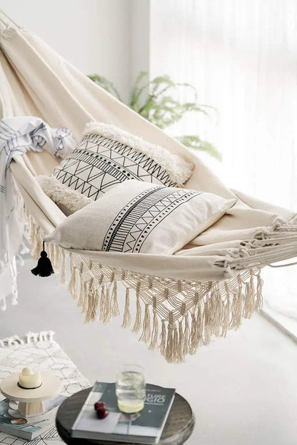 Handmade Boho Large Brazilian Macrame Fringe Double Hammock Swing Chair for Beach, Yard, Patio Indoor Outdoor Decor