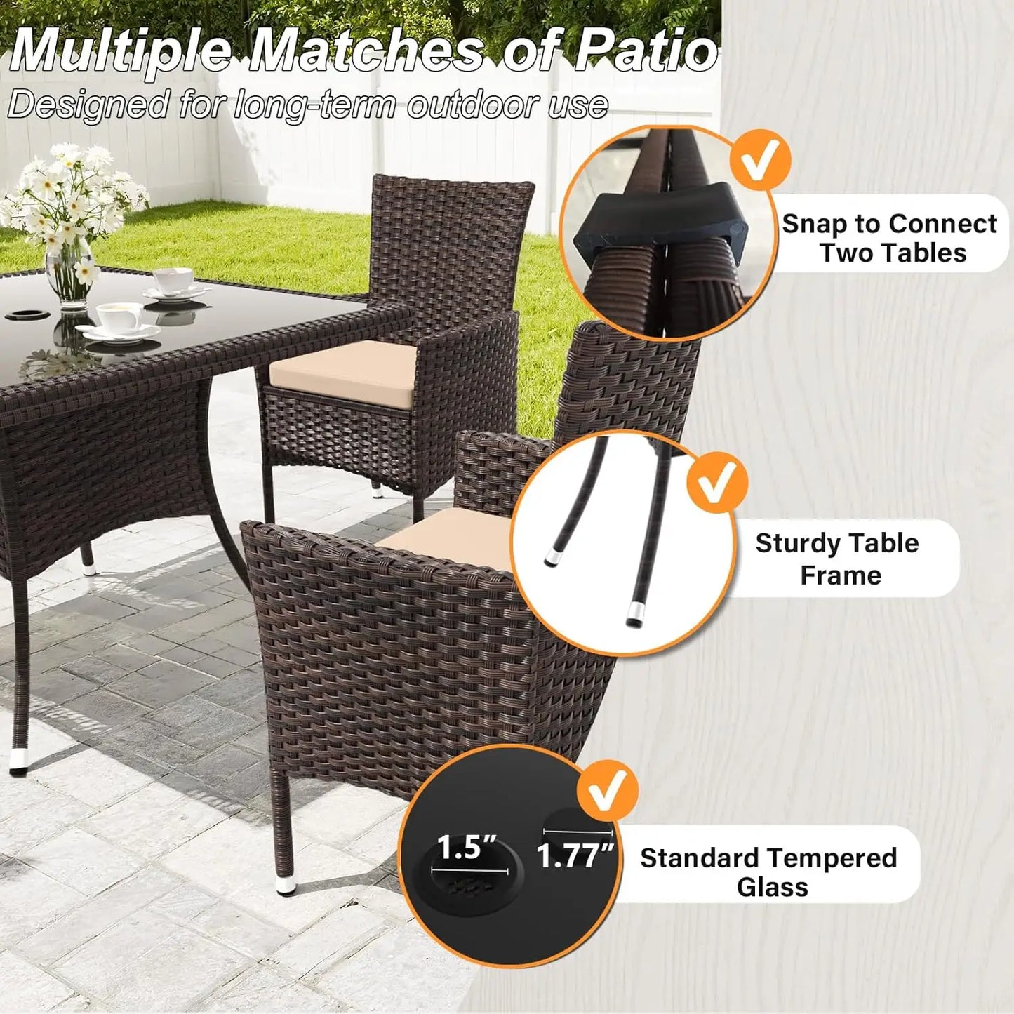 10 Piece Outdoor Dining Set, All-Weather Rattan Patio Furniture Set with Umbrella Hole Tempered Glass Square Table,, Customized
