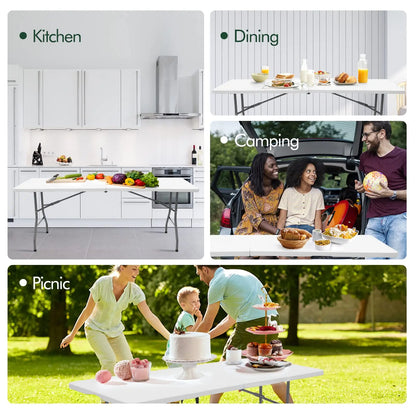 Folding Table 6 FT Lightweight Portable Plastic Fold-in-Half Utility Foldable Table Suitable to Hold Large, Plastic Dining Indoo