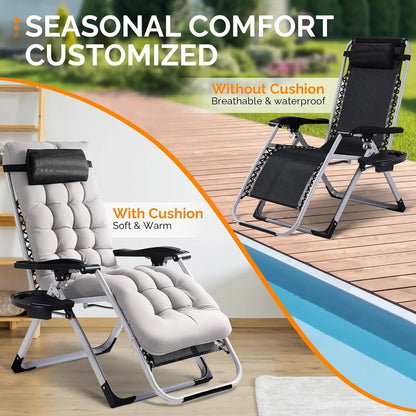 Padded Zero Gravity Lounge Chair with Removable Cushion & Tray