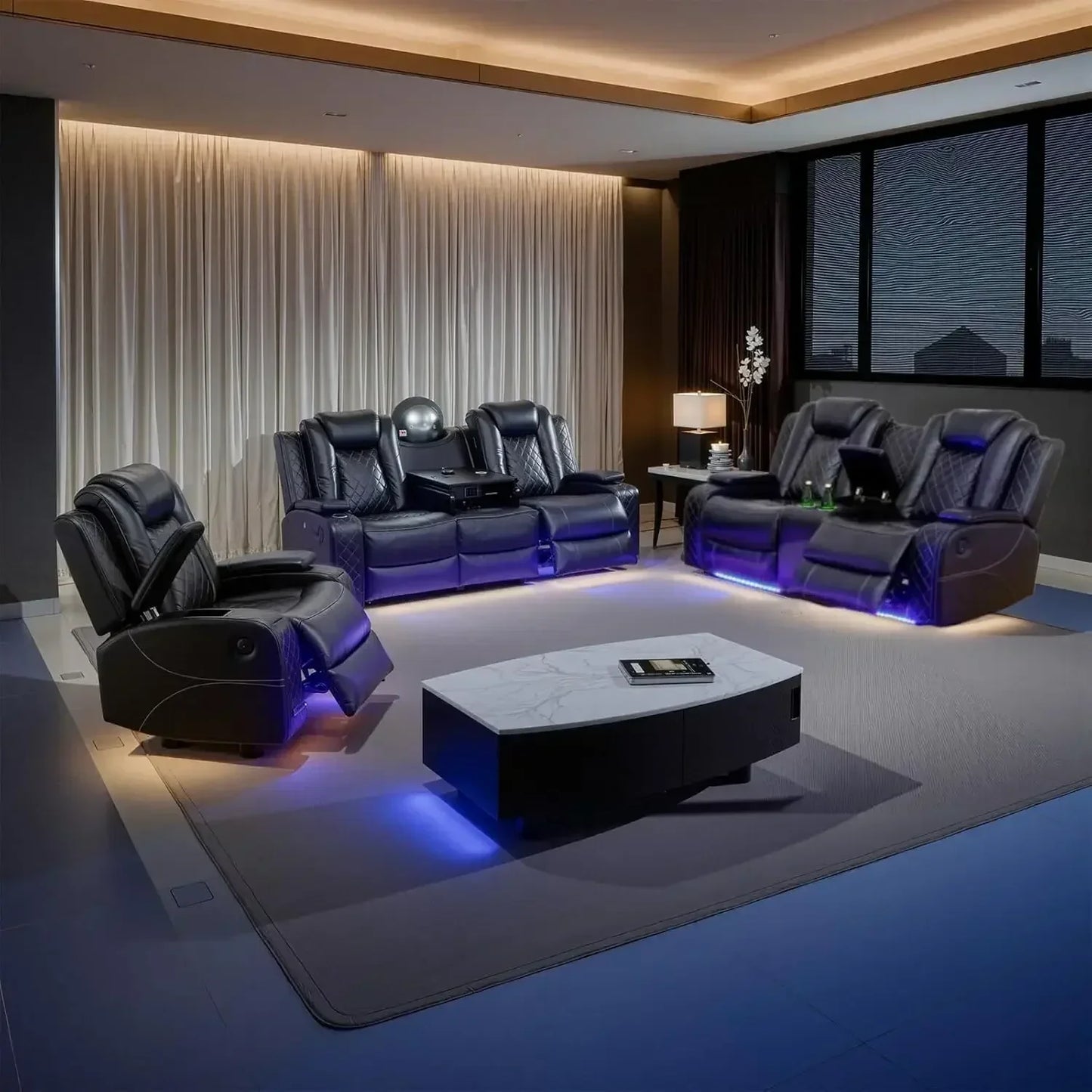 Hot sales Power Living Room Furniture Sets, Electric Recliner Chair with LED Light, Sectional Sofa Loveseat with Wireless Charging